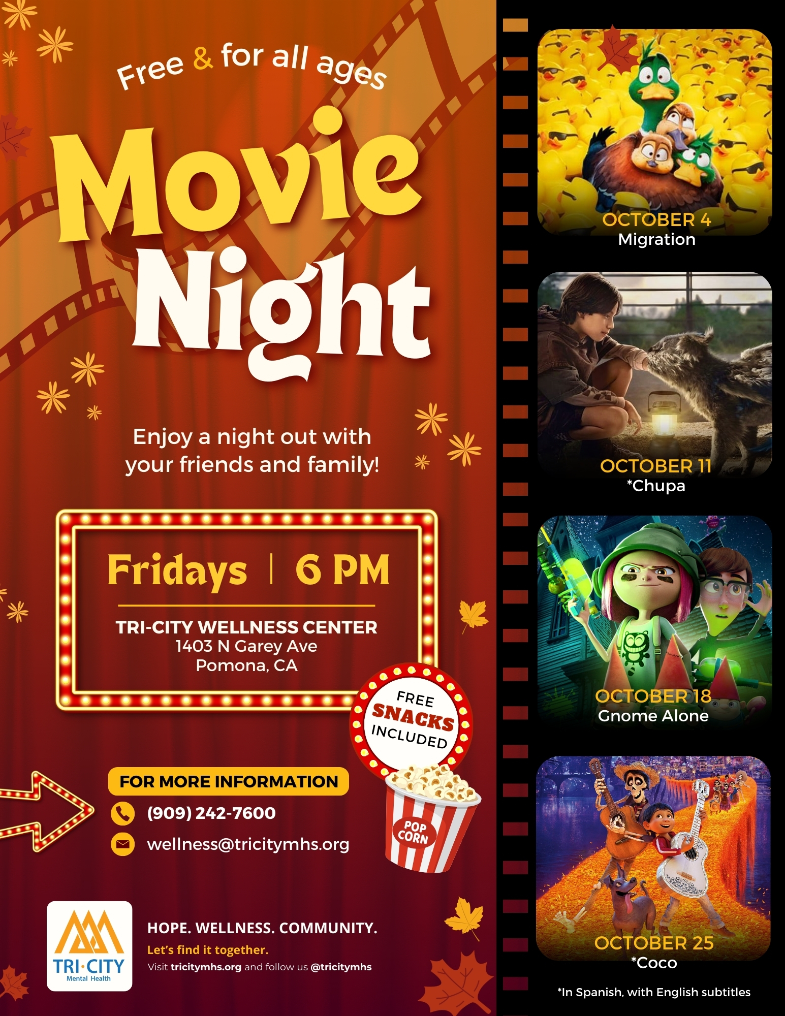 October 2024 Family Movie Nights Flyer